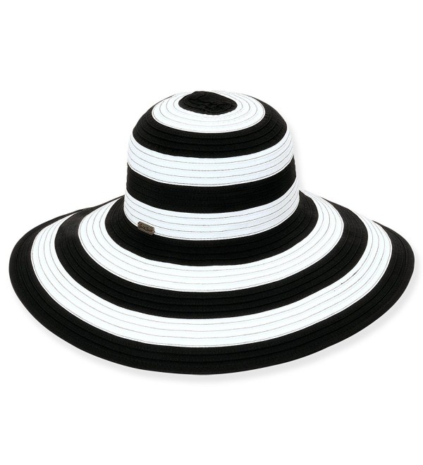 Sun N' Sand Crushable Stripe Ribbon Wide Brim Sun Hat 384 - A. Black - CV11L6W5SM3