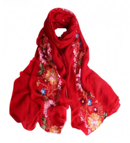 LuluVin Women's Scarf Cotton Embroidered Lightweight Shawl Wrap - Red - CG188R34R8C