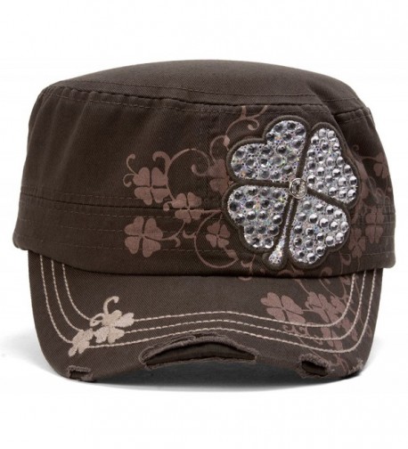 TopHeadwear Four Leaf Clover Distressed Cadet Cap - Olive - CM11O3DURZZ