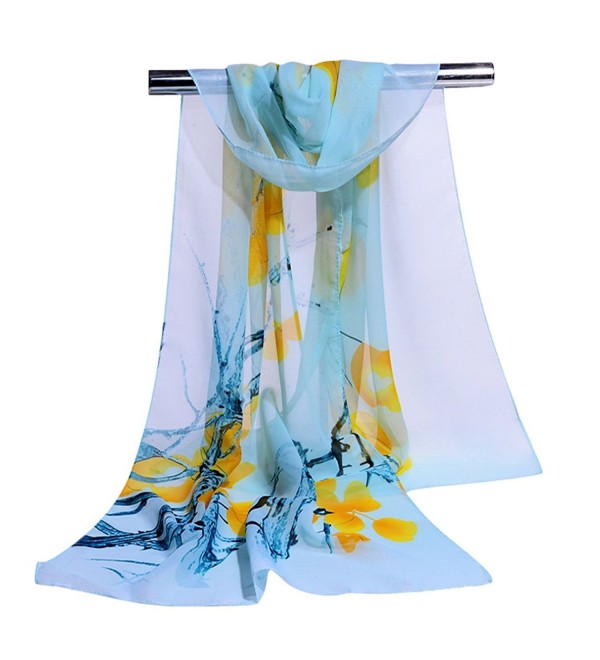 GERINLY Elegant Women Scarves Pretty Flowers Print Sheer Scarf - Lightcyan - CH17XQ5M4XO