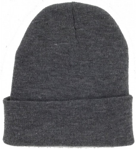 Dealstock Plain Knit Cap Cold Winter Cuff Beanie (40+ Colors Available) - Dark Gray - C211OMKKORF