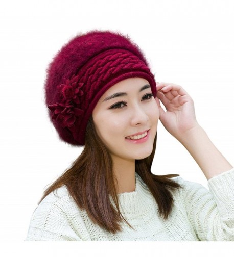 HINDAWI Beret Womens Beanie Knitting Hat Crochet Winter Hat Snow Warm Slouchy Beanie Skull Cap - Wine Red - CN12L2T7539