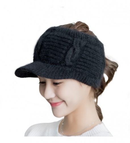 Flammi Women/Girl's Knit Visor Headband Warm Plush-Lined Topless Baseball Cap Hat - Black - C3188HQTR0N