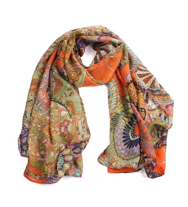 BESSKY Women Fashion Women Girl Chiffon Printed Silk Long Soft Scarf - Orange - C612MZE9NTT