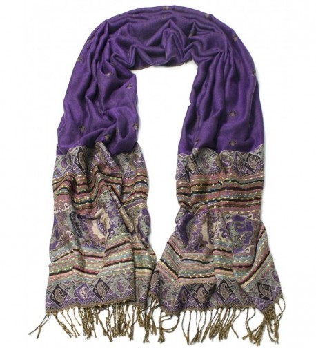 Dahlia Women's Rayon Scarf Shawl - Bohemian Tulip Print - Purple - C6128RMWGID
