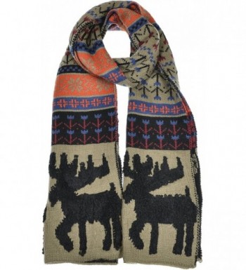 Hand By Hand Aprileo Women's Nordic Moose Knitted Scarf Winter Warmth Long - Taupe Multi. - C112GUFWSWX