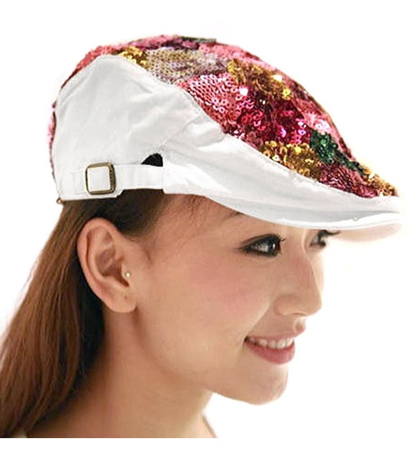 LOCOMO Colorful Multicolor Sequin Glitter Newsboy Beret Cap Hat FFH037 - White - C812O1YVBQ2