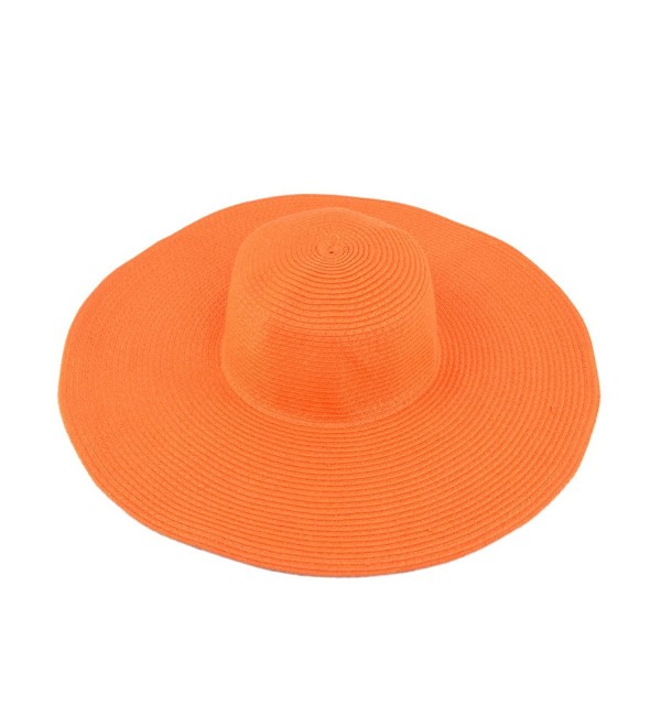 Women's Classic Solid Color Floppy Wide Brim Straw Beach Sun Hat - Diff Colors - Orange - CA11WSLNIM3