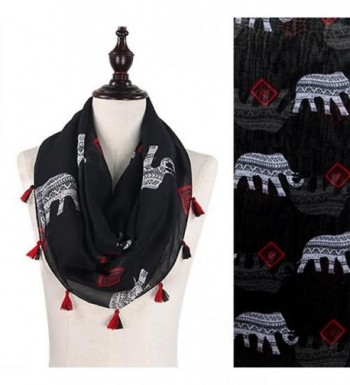 StylesILove Tribal Elephant Tasseled Infinity Scarf- 2 Colors - Black - CS12BPIZOGH