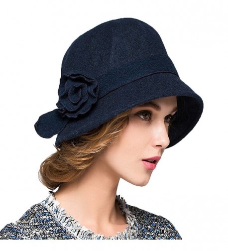 Maitose Women's Wool Felt Flowers Church Bowler Hats - Blue - C41293EZQB3