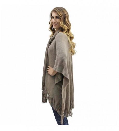 Taupe Two Tone Fringed Shawl Attached
