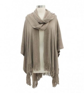 Taupe Two Tone Fringed Shawl Attached in Wraps & Pashminas