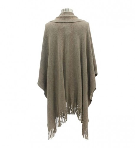 Two-Tone Fringed Shawl With Attached Scarf Taupe C111PYYD17D