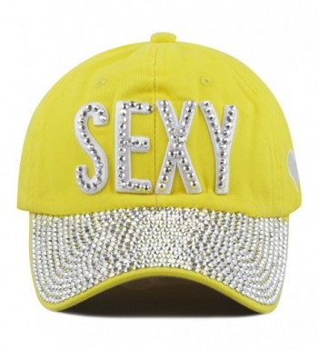 The Hat Depot Premium Quality Bling Bling Shiny `SEXY` Cotton Baseball Cap - Yellow - C112G4UL5OV
