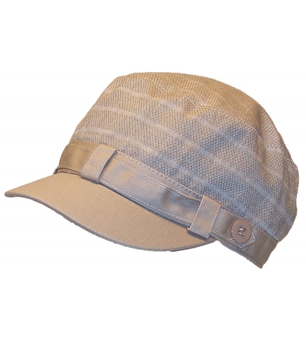 David & Young Womens Elastafit Striped Cadet Hat W/Band & Buttons (One Size) - Khaki - CS12N1H5EXP