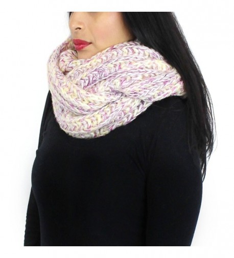 Chunky Knitted Infinity Scarf Blended Pastel Color - Pink and Purple - CS125VM1VUL
