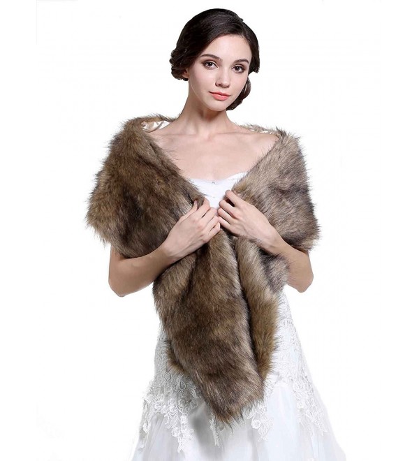Aukmla Women's Wedding Fur Shawls and Wraps- Bridal Fur Stole and Scarves - CC12MFGIWZ3