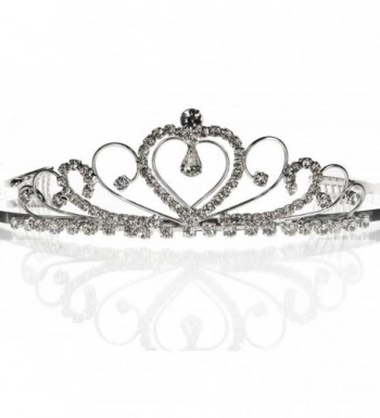 SC Bridal Wedding Prom Silver Tiara Crown With Crystal Heart 42206 - Silver - CA111XNZGR7