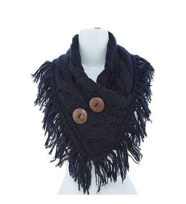 Women's Winter Warm Button Accent Cable Knit Infinity Scarf - YS3680 - Navy - CN12MZC5F72