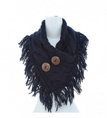 Women's Winter Warm Button Accent Cable Knit Infinity Scarf - YS3680 - Navy - CN12MZC5F72