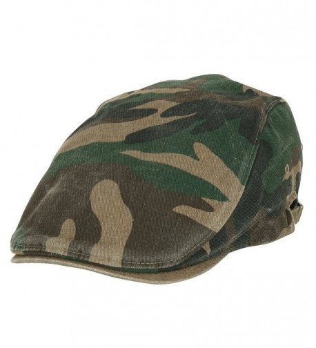 ililily Camouflage Pattern Washed Cotton Golf Hat Flat Strap Newsboy Cap - Olive Military - CZ11JS6L0VH