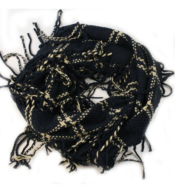 Apparelism Women's Winter Plaid Knitted Infinity Loop Scarf with PomPom Fringe - C.navy - CJ1893WU79Y