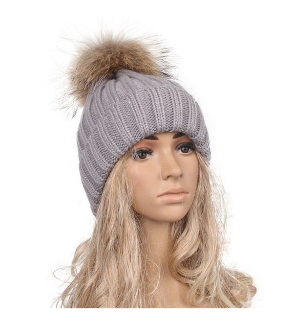 DEESEE Beanie Hat Women Winter Crochet Hat Wool Knit Hemming Warm Cap - Gray - CI12NB2L994