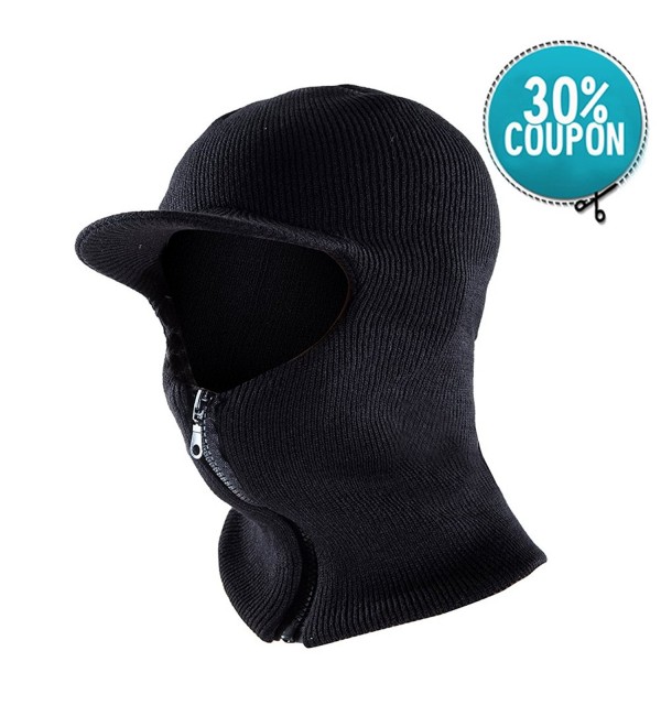 GLOUE Winter Hat Men's Zipper Ski Mask with Visor Balaclava Ski Snow Hat Unisex - Black - CN187LML3KW