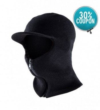 GLOUE Winter Hat Men's Zipper Ski Mask with Visor Balaclava Ski Snow Hat Unisex - Black - CN187LML3KW