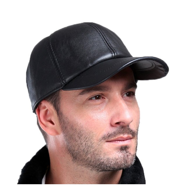 Vemolla Baseball Cap Genuine Sheepskin Adjustable Unisex Leather Baseball Hats - Black - CA12O4RT5RS