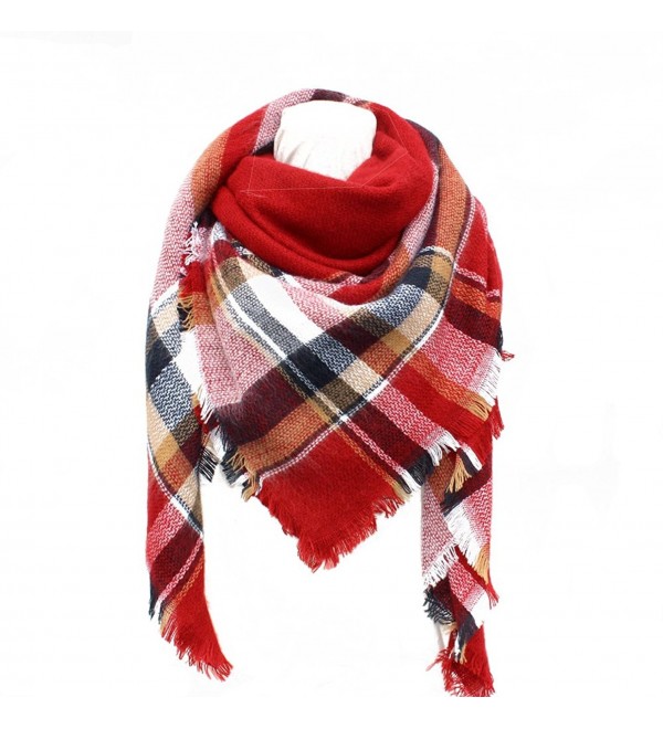 SUNDAYROSE Plaid Blanket Scarves Oversized Winter Warm Sqaure Tartan Shawl Wrap - Red - CW186OLOXT8