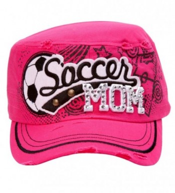 TopHeadwear Soccer Mom Distressed Adjustable Cadet Cap - Hot Pink - CL11NZJ8FPH