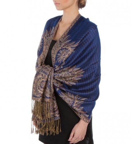 Sakkas 70" x 28" Big Paisley Jacquard Layered Woven Pashmina Shawl / Wrap Stole - Royal Blue - CP113PGXF6T