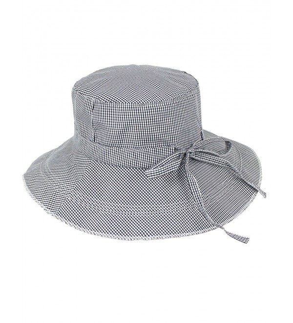 Dahlia Women's Summer Sun Hat - Gingham Wide Brim Bucket Hat - Gray - CD11ZR0XOQH