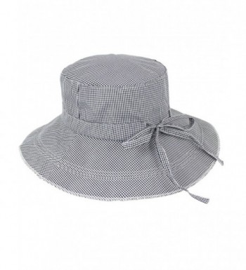 Dahlia Women's Summer Sun Hat - Gingham Wide Brim Bucket Hat - Gray - CD11ZR0XOQH