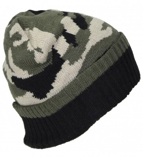 Best Winter Hats Cuffed Camouflage Beanie W/Lining (One Size) - Green Woodland - CM188C0T3ST