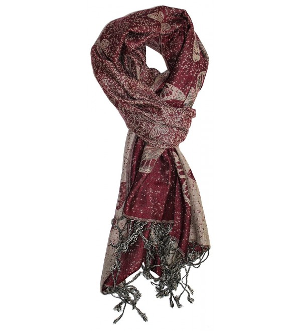 Ted and Jack - Luxe Butterfly Patterned Reversible Pashmina - Burgundy - CR187ZN8U5Q