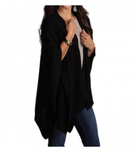 Chic Knitted Poncho Cape Shawl Cardigan Wrap with Pockets- 3 Colors - Black - CG11F5AV81B