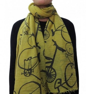 Lina & Lily Vintage Bike Print Frayed Women's Long Scarf Lightweight - Straw+Black - CR11VTWL0V3