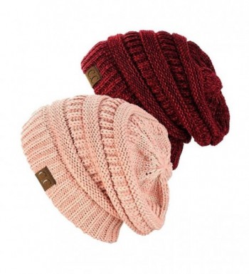 NYFASHION101 Exclusive Unisex Two Tone Warm Cable Knit Thick Slouch Beanie Cap (2 Tone Rose & 2 Tone Burgundy) - CV12O80MIJY