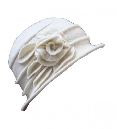 minishop659 Winter Lady Wool Vintage Flower Church Hat - White - CW187HY9ACK