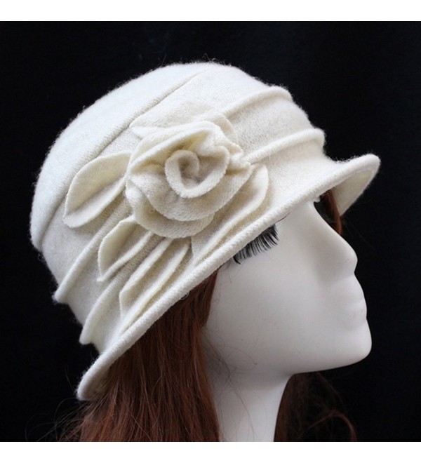 Winter Lady Wool Vintage Flower Church Hat White CW187HY9ACK