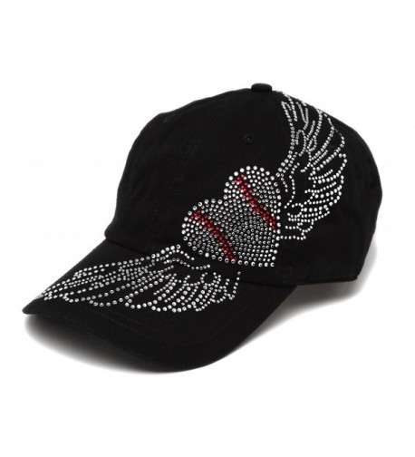 Spirit Caps Women's Baseball Clear Stone Heart Adjustable Cap - Black - CF11LK539CR