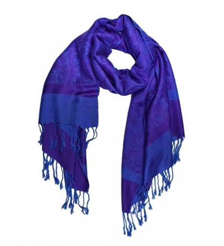 Peach Couture Elegant Vintage Jacquard Paisley Feel Shawl Wrap Scarf - Purple and Blue - CE116VQ8EQ1