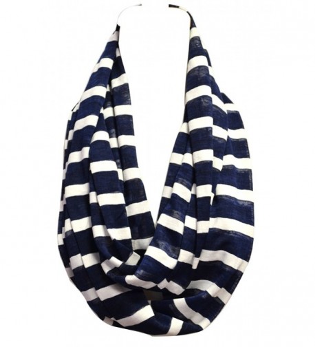 Anytime Scarf Navy Blue and White Stripes Nautical Infinity Loop Scarf Cotton - CY11D8WWHIR