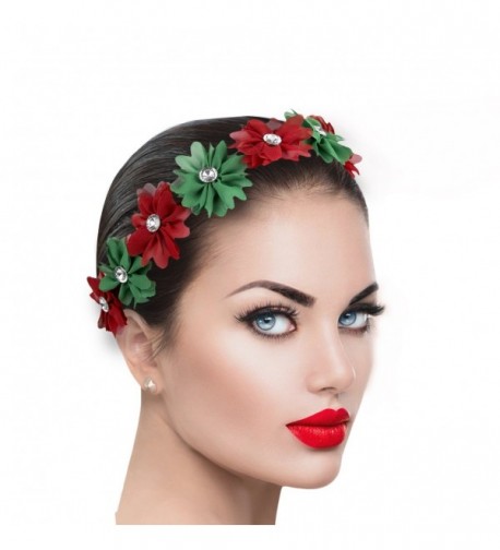 Lux Accessories Xmas Holiday Christmas Headband - Green Red Floral Crown - Christmas - CS12NE1T7XN