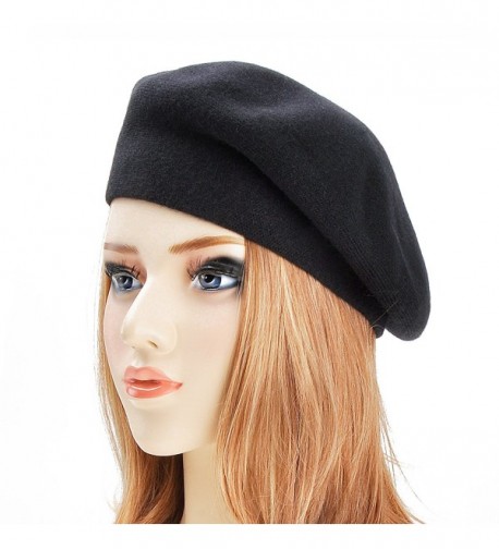 Womens Reversible Cashmere Beret Hat Double Layers French Beret Black ...