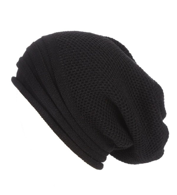Hunputa Womens Hat Winter- Unisex Warm Chunky Stretch Cable Knit Slouchy Baggy Beanie Hat Skull Cap - Black - CC188A6SXT6