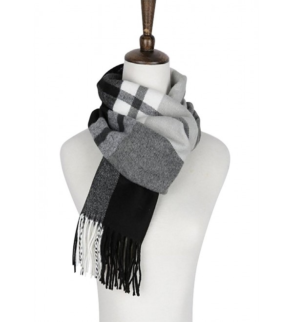 Belle Donne - Womens and Mens Cashmere Feel Winter Plaid Scarves Shawl Wrap - Black-gray-ivory - CD17YEHG4C8