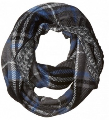 D&Y Women's Traditional Plaid Loop Scarf Reversible To Herringbone Print - Grey - C412JOP70P1